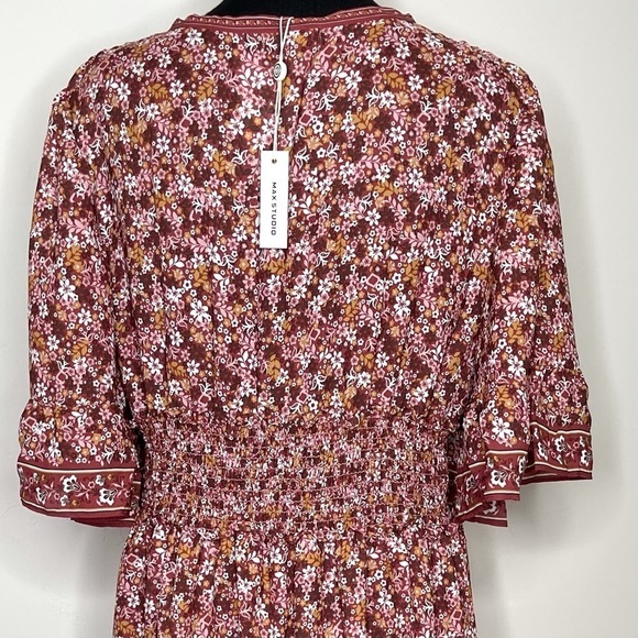 🔥 Max Studio Floral Flutter Boho Prairie Surplice Dress L New - Picture 8 of 13